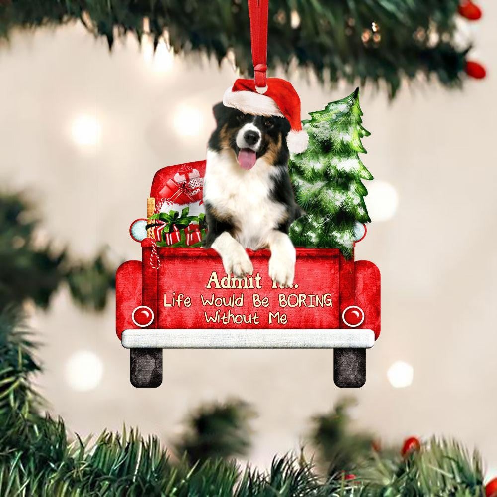 Australian Shepherd On The Red Truck Acrylic Christmas Ornament - Best Gift For Australian Shepherd Lovers, Dog Lovers