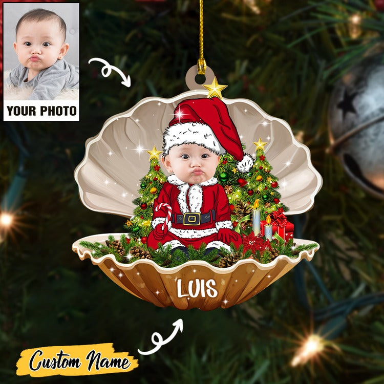 Custom Baby Santa Photo With Name For Merry Christmas Ornament