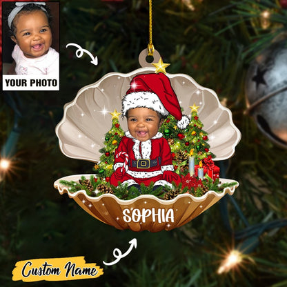 Custom Baby Santa Photo With Name For Merry Christmas Ornament