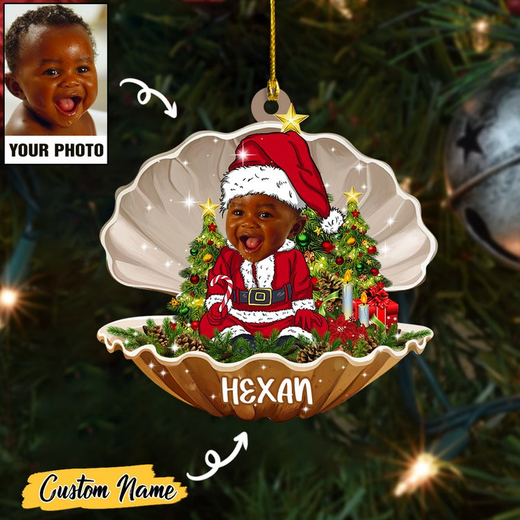 Custom Baby Santa Photo With Name For Merry Christmas Ornament