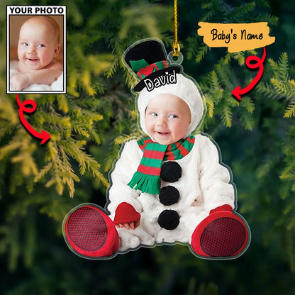 Custom Baby Snowman Cute Photo With Name For Christmas Ornament