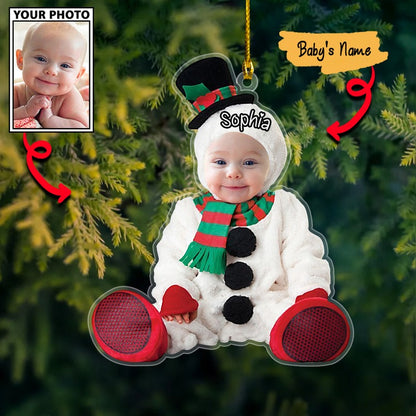 Custom Baby Snowman Cute Photo With Name For Christmas Ornament