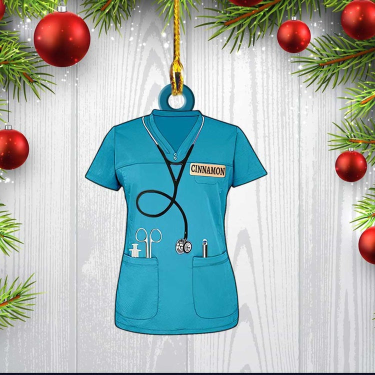 Personalized Nurse Scrubs Ornament, Custom Name Nurse Costume Christmas Ornament For Her