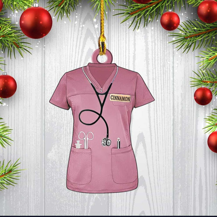 Personalized Nurse Scrubs Ornament, Custom Name Nurse Costume Christmas Ornament For Her