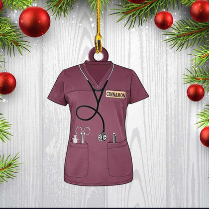 Personalized Nurse Scrubs Ornament, Custom Name Nurse Costume Christmas Ornament For Her