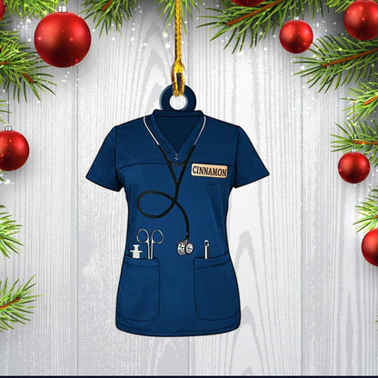 Personalized Nurse Scrubs Ornament, Custom Name Nurse Costume Christmas Ornament For Her