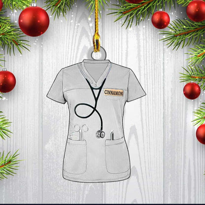 Personalized Nurse Scrubs Ornament, Custom Name Nurse Costume Christmas Ornament For Her