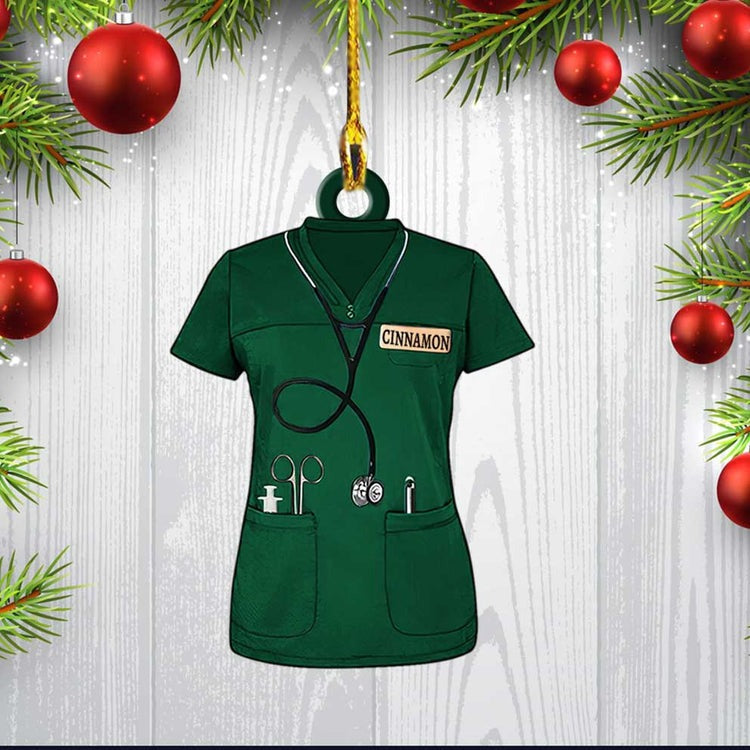 Personalized Nurse Scrubs Ornament, Custom Name Nurse Costume Christmas Ornament For Her