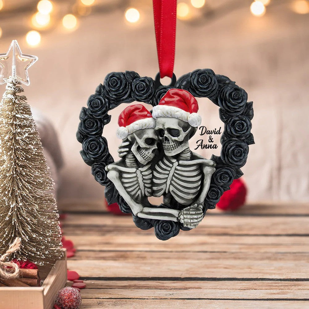 Personalized Black Rose Heart Shape - Skeleton Couple Acrylic Ornament Skull Couple Husband and Wife