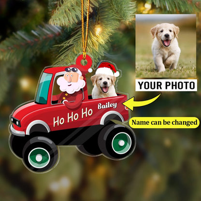 Personalized Photo Dog Acrylic Ornament, Dog Santa And Truck Acrylic Christmas Ornament For Dog Lover, Funny Dog Ornament