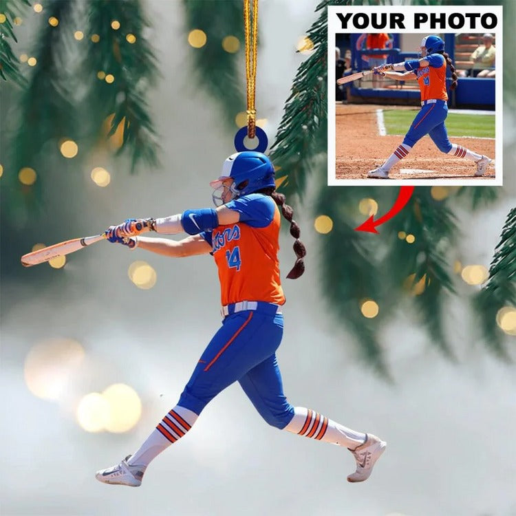 Custom Photo Softball Christmas Ornament - Personalized Gift For Sports Fans, Coaches, And Players