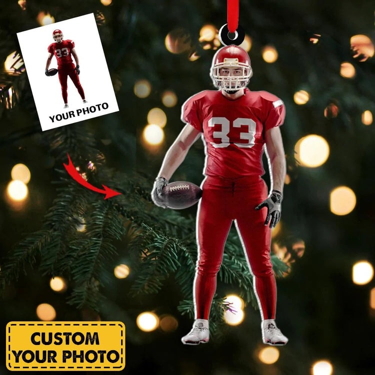 Custom Football Player Ornament - Personalized Gift for Football Lovers - Custom Photo Ornament For Football Fans