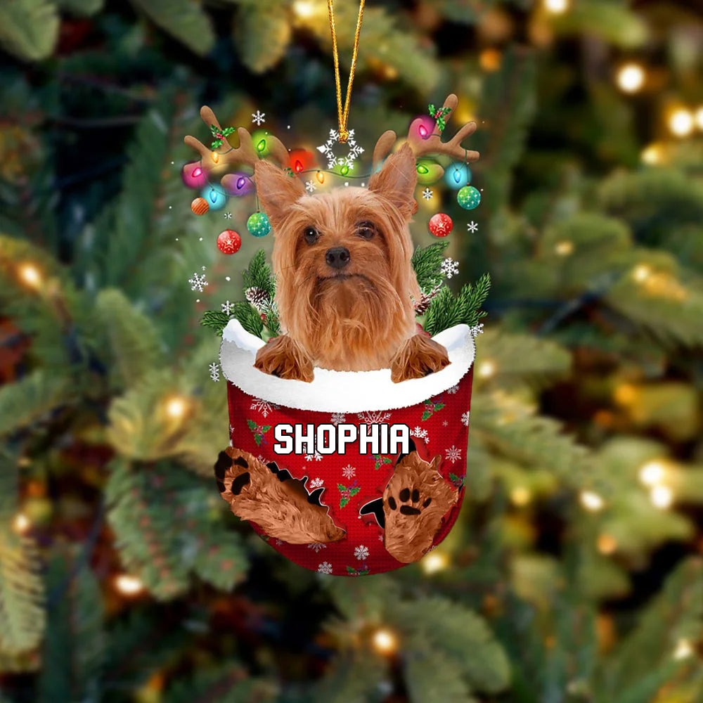 Silky Terrier In Snow Pocket Christmas Acrylic Ornament - Christmas Gift For Silky Terrier Lovers, Dog Lovers