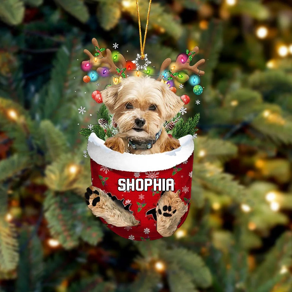 Shorkie In Snow Pocket Christmas Acrylic Ornament - Christmas Gift For Shorkie Lovers, Dog Lovers