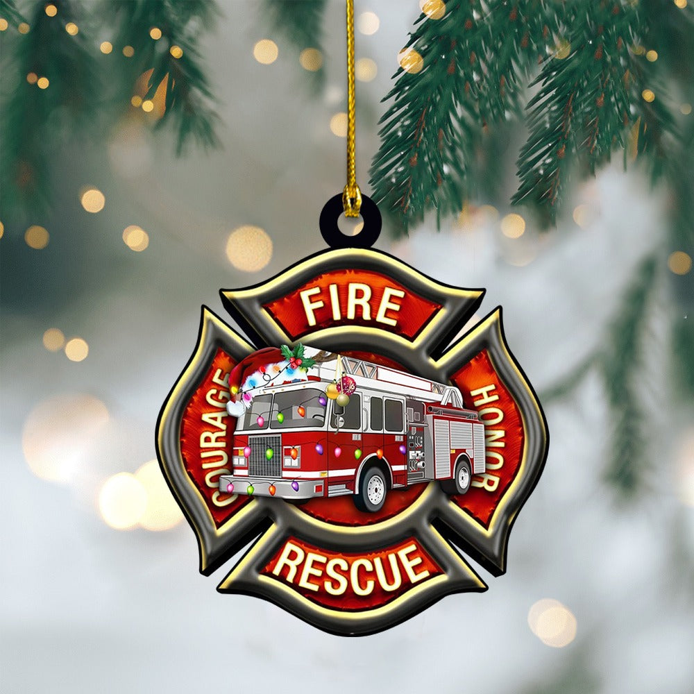 Fire Fighter Car Fireman Christmas Ornament, Christmas Acrylic Ornament Decor - Christmas Gift For Fighter