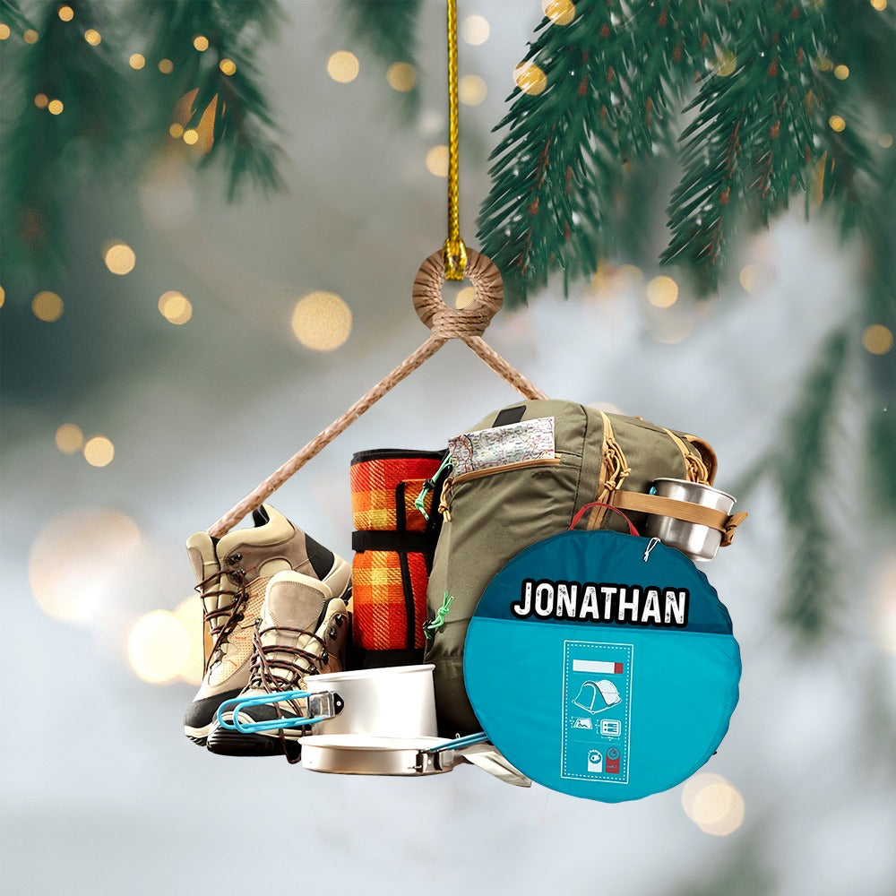 Custom Name Camping Backpacking Tourism Christmas Ornament Gift for Camper