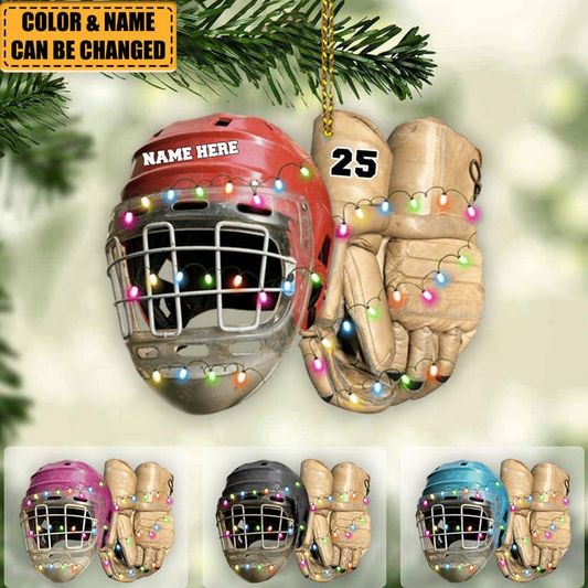 Vintage Hockey Equipment - Personalized Hockey Acrylic Christmas Ornament - Christmas Gift For Hockey Lovers, Hockey Team