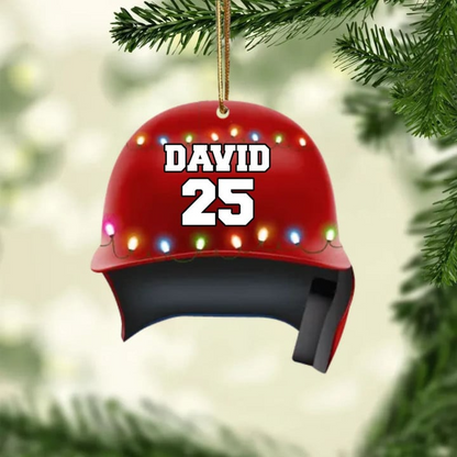 Personalized Baseball Helmet Acrylic Christmas Ornament, Custom Baseball Acrylic Ornament For Baseball Lovers