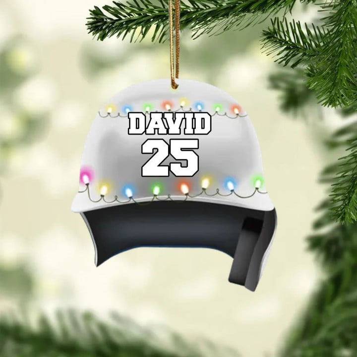 Personalized Baseball Helmet Acrylic Christmas Ornament, Custom Baseball Acrylic Ornament For Baseball Lovers