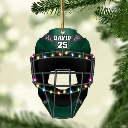 Personalized Baseball Helmet Acrylic Christmas Ornament, Customized Baseball Acrylic Ornament For Baseball Lovers - Christmas Hanging Tree