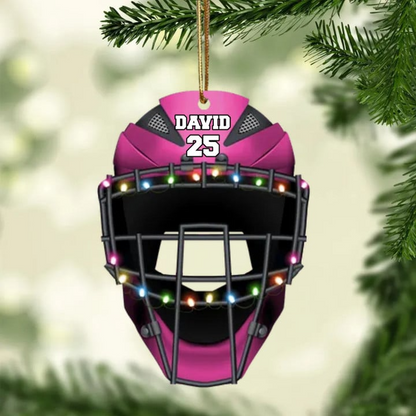 Personalized Baseball Helmet Acrylic Christmas Ornament, Customized Baseball Acrylic Ornament For Baseball Lovers - Christmas Hanging Tree