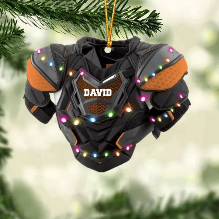 Personalized Hockey Shoulder Pads With Light Christmas Ornament, Custom Name Hockey Acrylic Ornament For Hockey Lovers