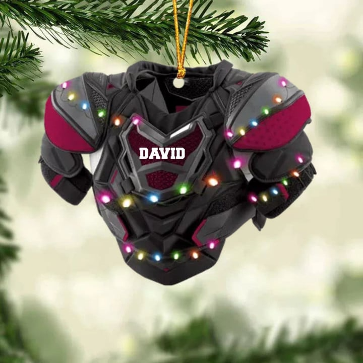Personalized Hockey Shoulder Pads With Light Christmas Ornament, Custom Name Hockey Acrylic Ornament For Hockey Lovers