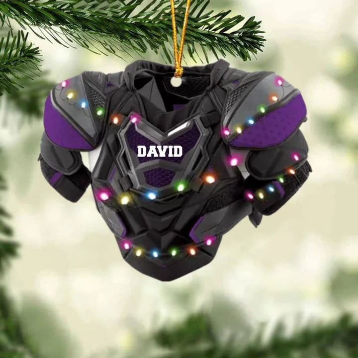 Personalized Hockey Shoulder Pads With Light Christmas Ornament, Custom Name Hockey Acrylic Ornament For Hockey Lovers