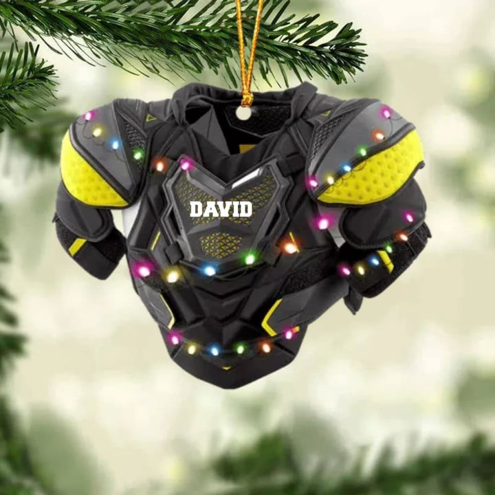Personalized Hockey Shoulder Pads With Light Christmas Ornament, Custom Name Hockey Acrylic Ornament For Hockey Lovers