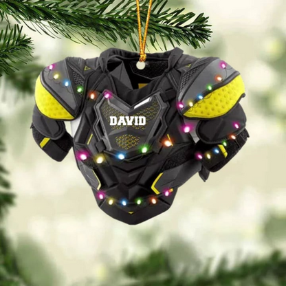 Personalized Hockey Shoulder Pads With Light Christmas Ornament, Custom Name Hockey Acrylic Ornament For Hockey Lovers