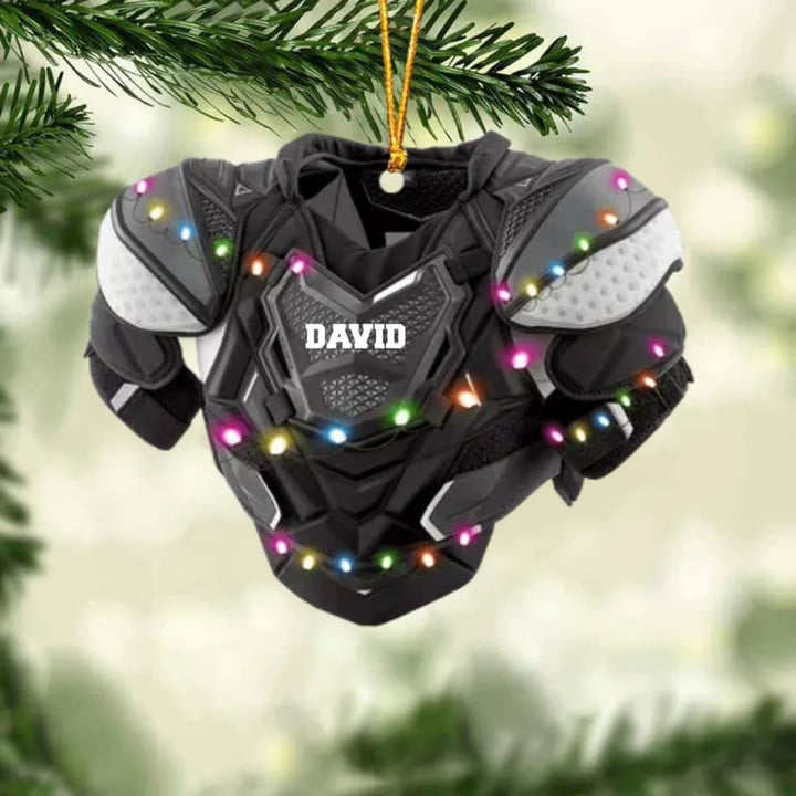 Personalized Hockey Shoulder Pads With Light Christmas Ornament, Custom Name Hockey Acrylic Ornament For Hockey Lovers