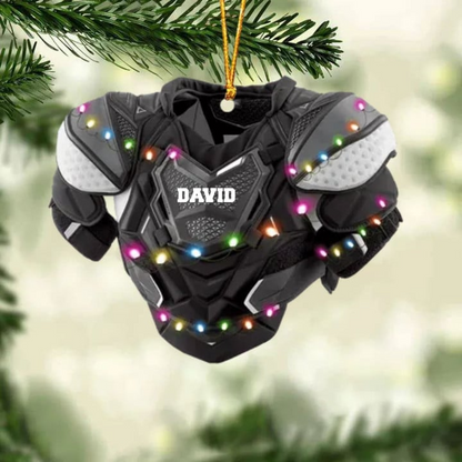 Personalized Hockey Shoulder Pads With Light Christmas Ornament, Custom Name Hockey Acrylic Ornament For Hockey Lovers