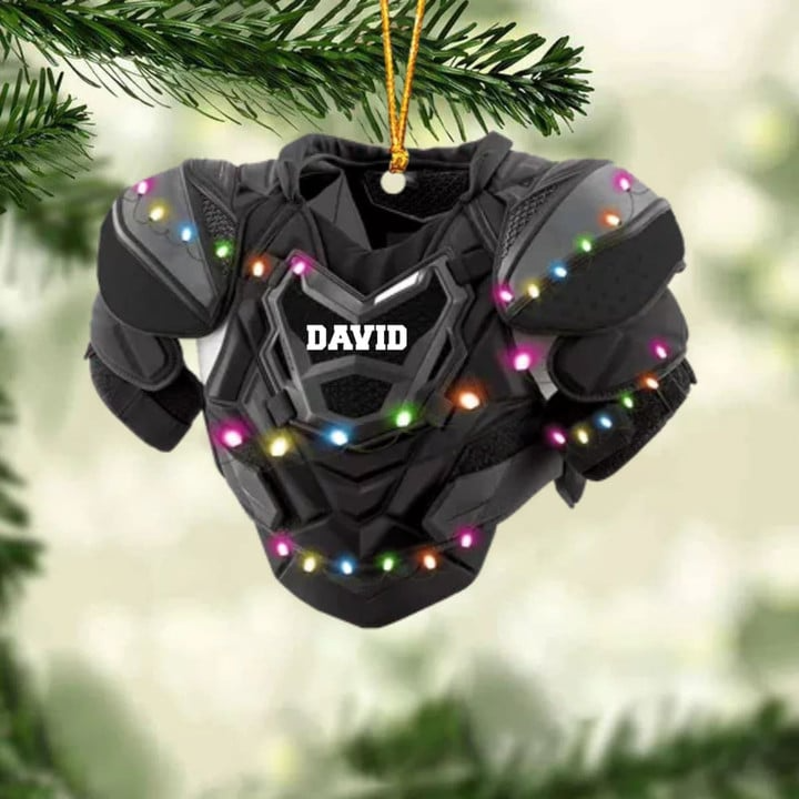 Personalized Hockey Shoulder Pads With Light Christmas Ornament, Custom Name Hockey Acrylic Ornament For Hockey Lovers