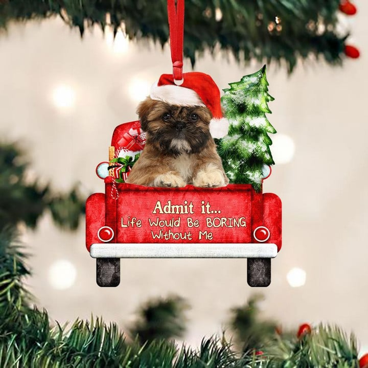 Personalized Photo Shih-Tzu On The Red Truck Acrylic Christmas Ornament, Custom Christmas Gift For Dog Lovers, Dog Owners