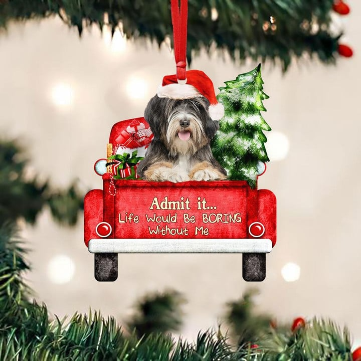 Personalized Photo Tibetan Terrier On The Red Truck Acrylic Christmas Ornament, Custom Christmas Gift For Dog Lovers, Dog Owners