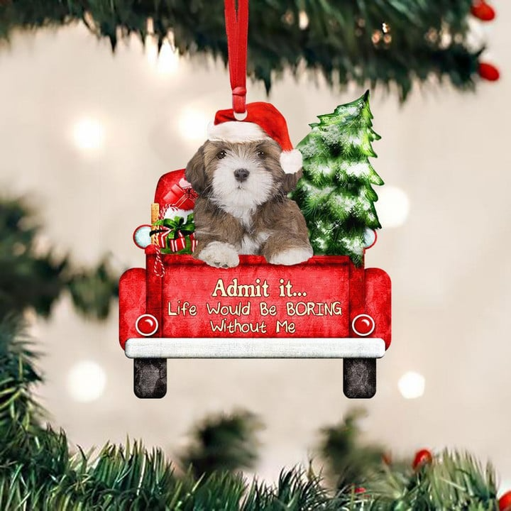 Personalized Photo Lhasa Apso On The Red Truck Acrylic Christmas Ornament, Custom Christmas Gift For Dog Lovers, Dog Owners