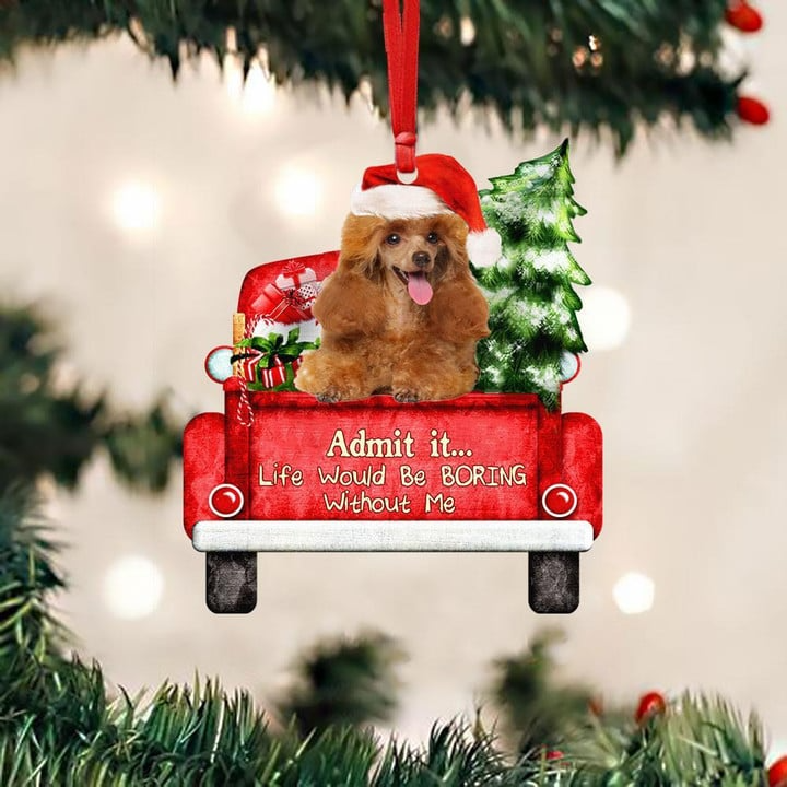 Personalized Photo Toy Poodle On The Red Truck Acrylic Christmas Ornament, Custom Christmas Gift For Dog Lovers, Dog Owners