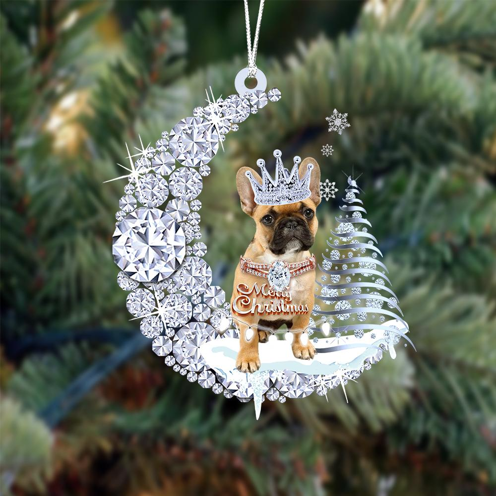 Personalized French Bulldog Diamond Moon Merry Christmas Mica Ornament - Best Gift For Dog Lovers, Dog Owners