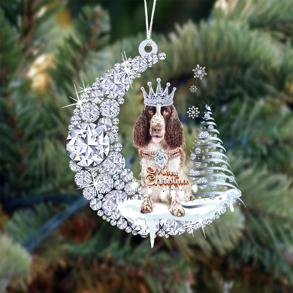 Personalized English Springer Spaniel Diamond Moon Merry Christmas Mica Ornament - Best Gift For Dog Lovers, Dog Owners