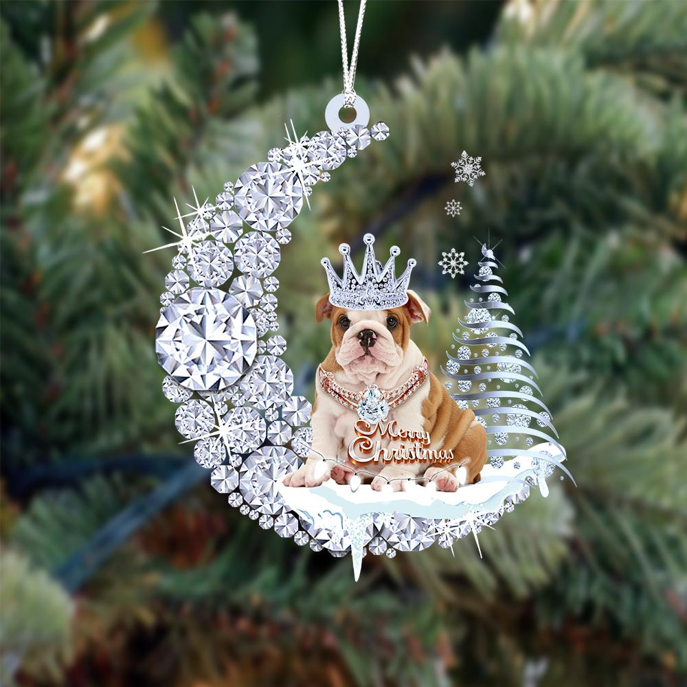 Personalized English Bulldog Diamond Moon Merry Christmas Mica Ornament - Best Gift For Dog Lovers, Dog Owners