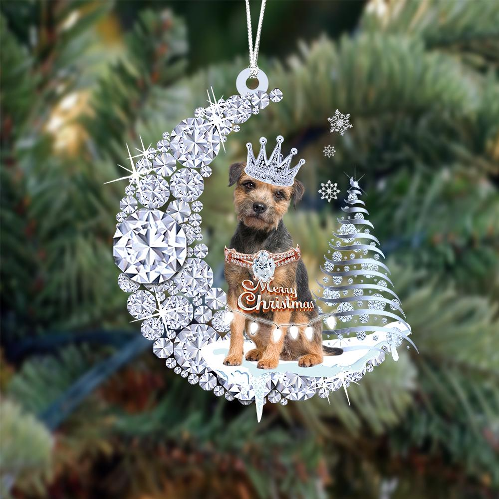 Customized Border Terrier Diamond Moon Merry Christmas Mica Ornament - Best Gift For Dog Lovers, Dog Owners