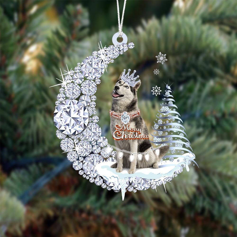 Personalized Husky Diamond Moon Merry Christmas Mica Ornament - Best Gift For Dog Lovers, Dog Owners