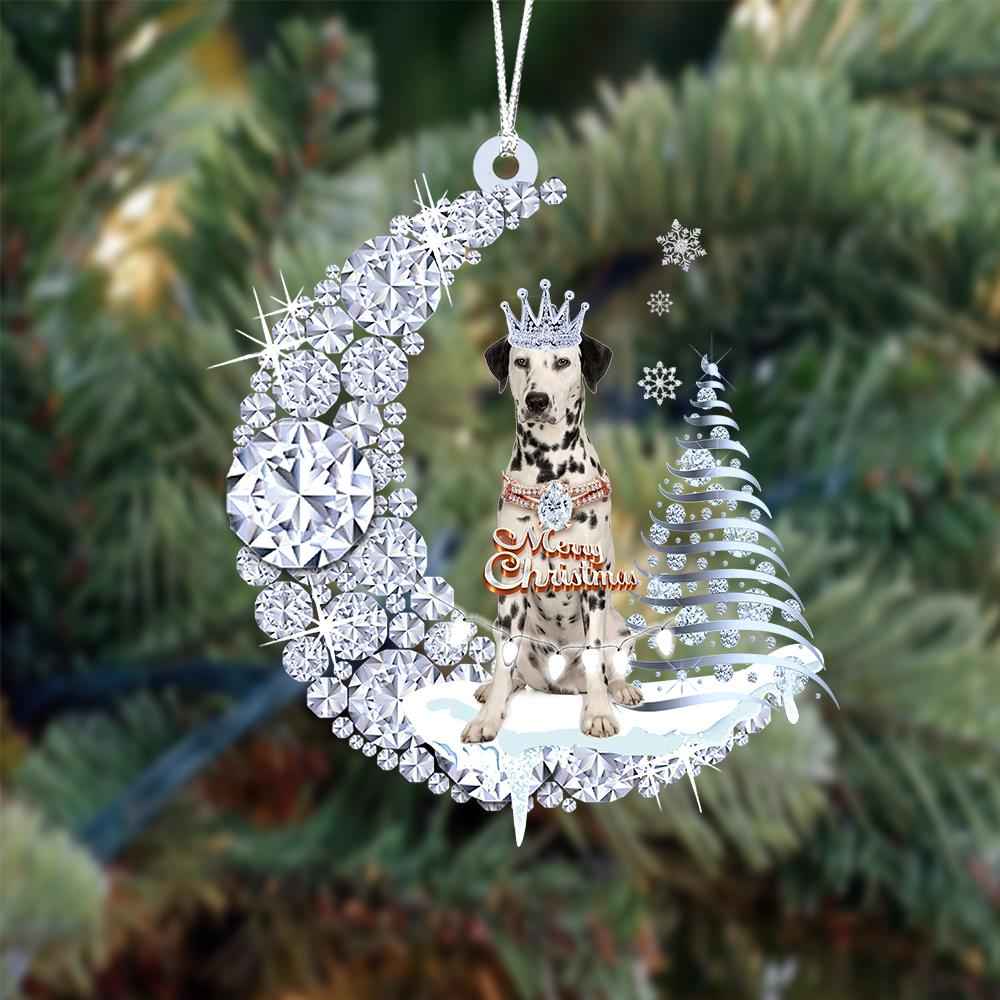 Personalized Dalmatian Diamond Moon Merry Christmas Mica Ornament - Best Gift For Dog Lovers, Dog Owners