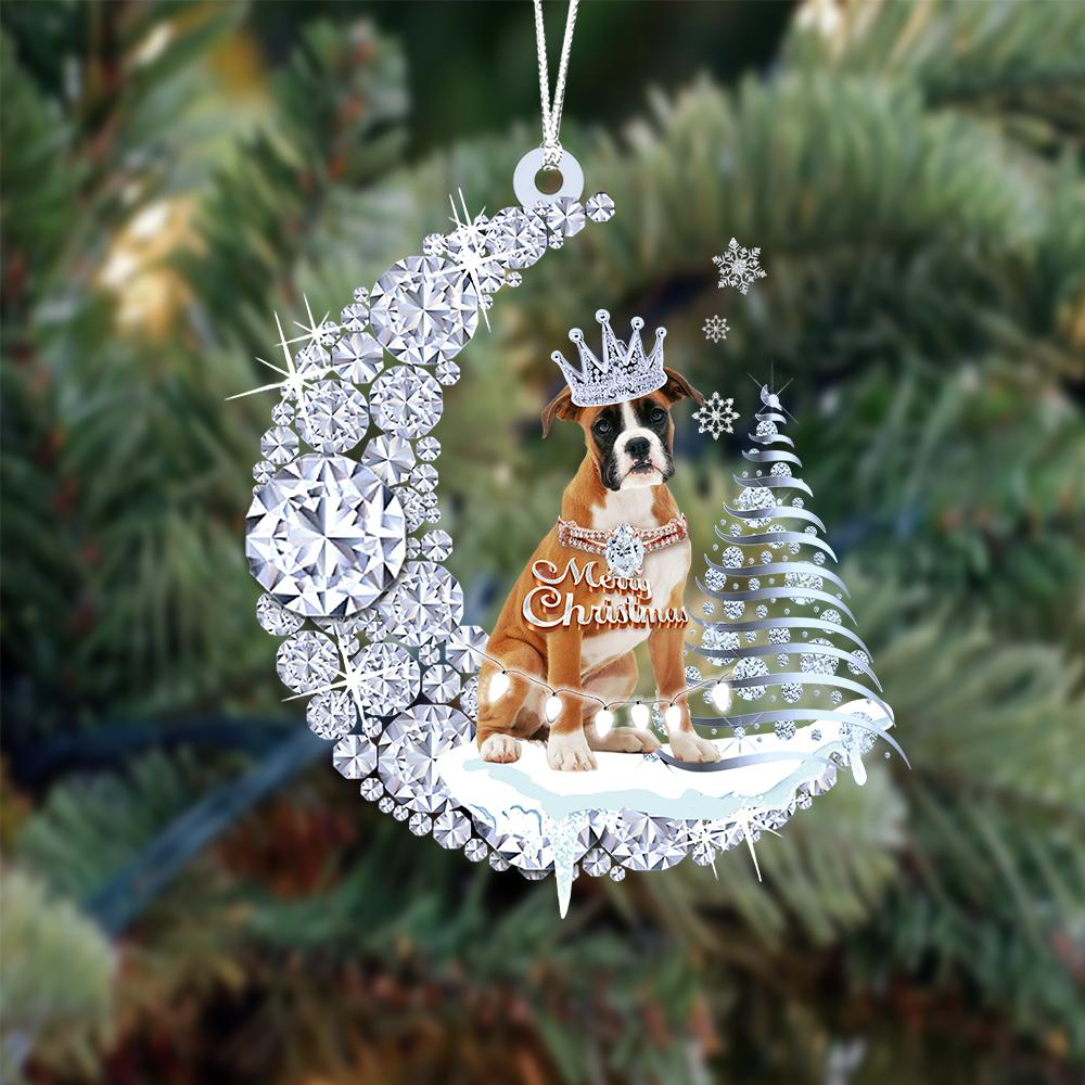 Personalized Boxer Diamond Moon Merry Christmas Mica Ornament - Best Gift For Dog Lovers, Dog Owners