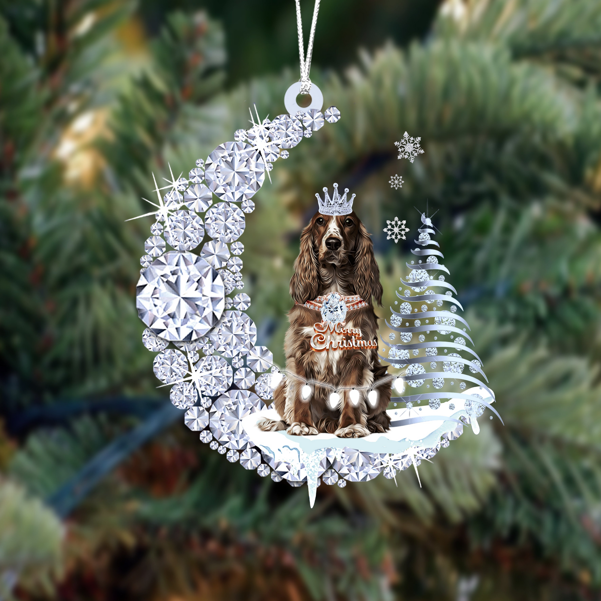 Personalized Cocker Spaniel Diamond Moon Merry Christmas Mica Ornament - Best Gift For Dog Lovers, Dog Owners
