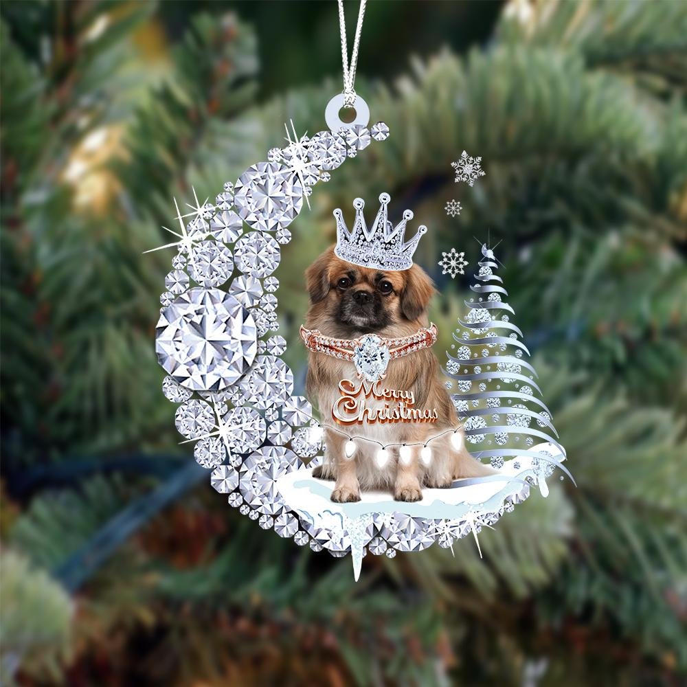 Personalized Pekingese Diamond Moon Merry Christmas Mica Ornament - Best Gift For Dog Lovers, Dog Owners