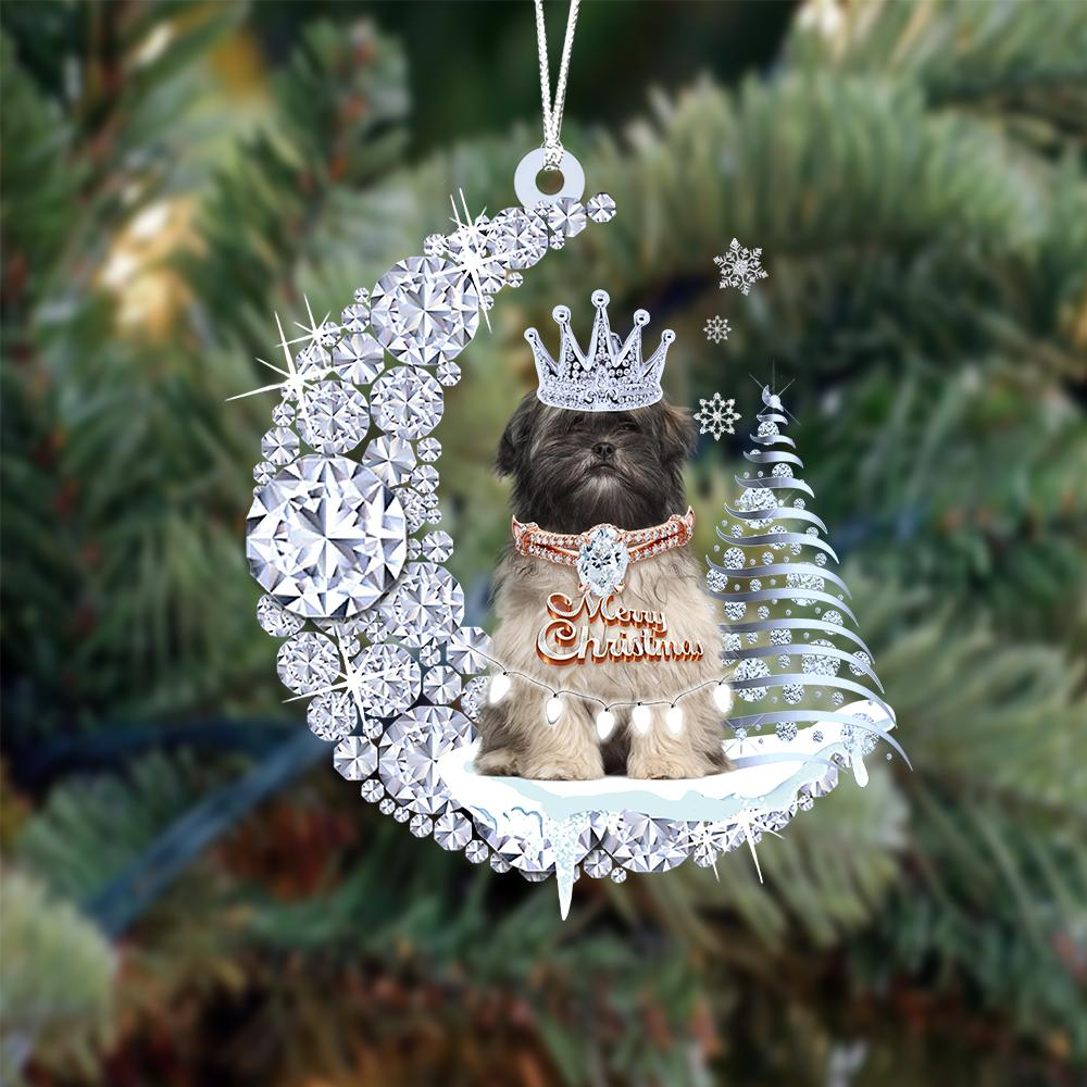 Personalized Lhasa Apso Diamond Moon Merry Christmas Mica Ornament - Best Gift For Dog Lovers, Dog Owners