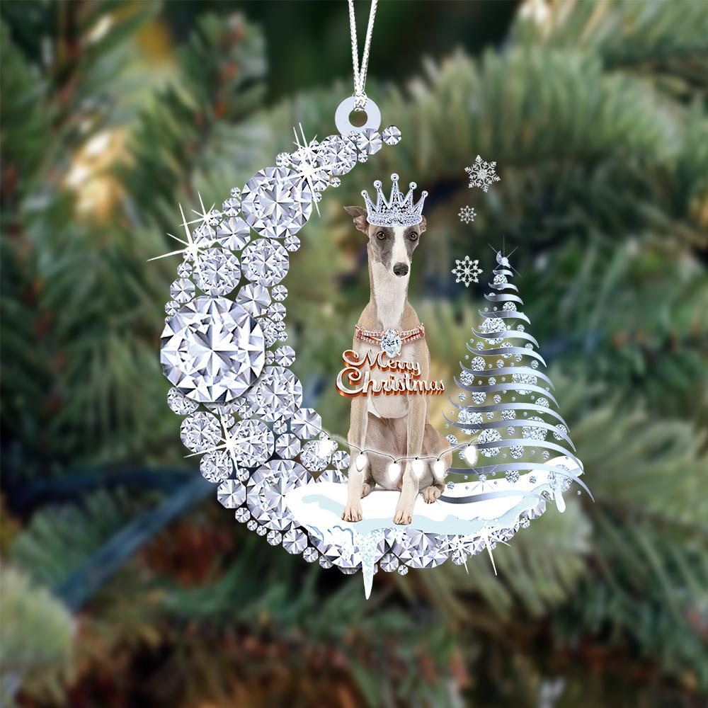 Personalized Whippet Diamond Moon Merry Christmas Mica Ornament - Best Gift For Dog Lovers, Dog Owners