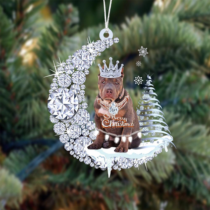 Personalized American Bully Diamond Moon Merry Christmas Mica Ornament - Best Gift For Dog Lovers, Dog Owners