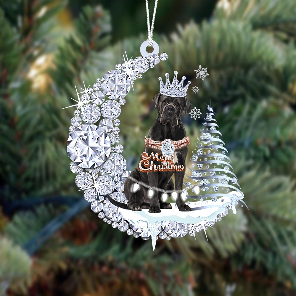 Personalized American Bully Diamond Moon Merry Christmas Mica Ornament - Best Gift For Dog Lovers, Dog Owners